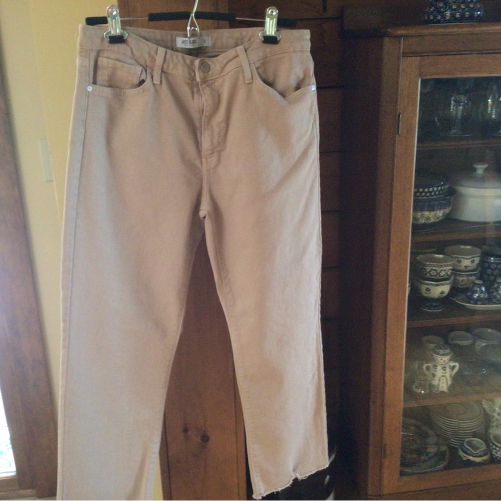 Just Black straight tan jeans - frayed hem -